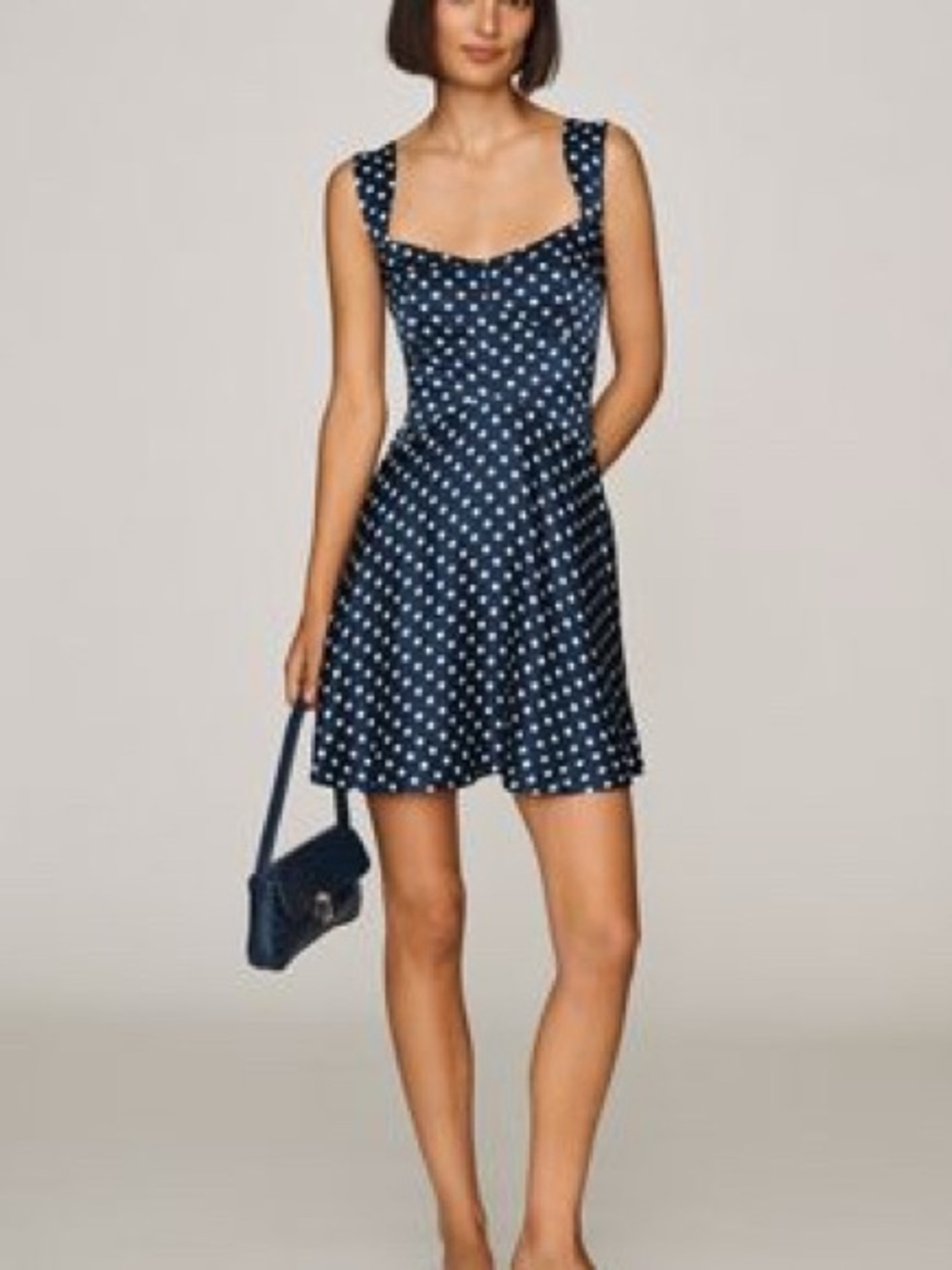 Anthropologie Navy and White Polka Dot Sleeveless Fit-and-Flare Dress
